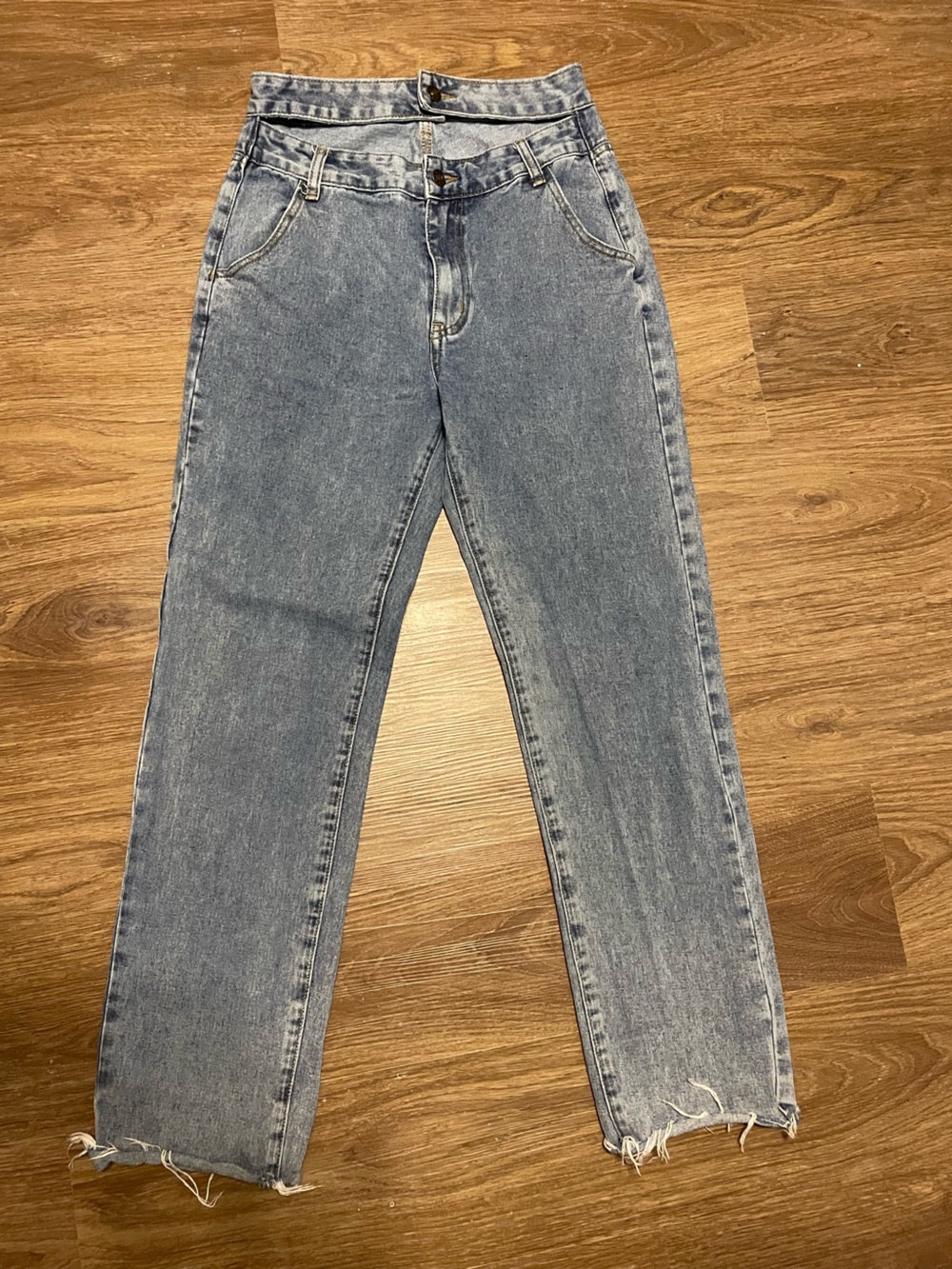 Lioness Double Waistband Straight Leg Blue Jeans